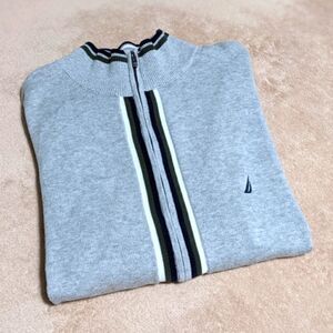 NWOT Nautica Men's Ash Grey 100% Cotton Zip-Up Long Sleeve Sweater